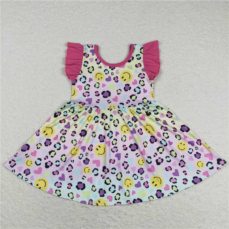 GSD0726  Flutter sleeves heart smile leopard girls valentine's dress