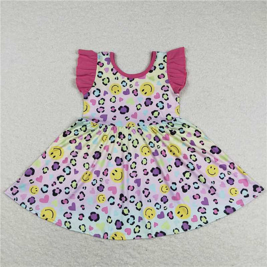 GSD0726  Flutter sleeves heart smile leopard girls valentine's dress
