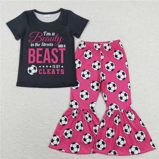 GSPO1262 beauty beast black short-sleeved football rose red trousers suit