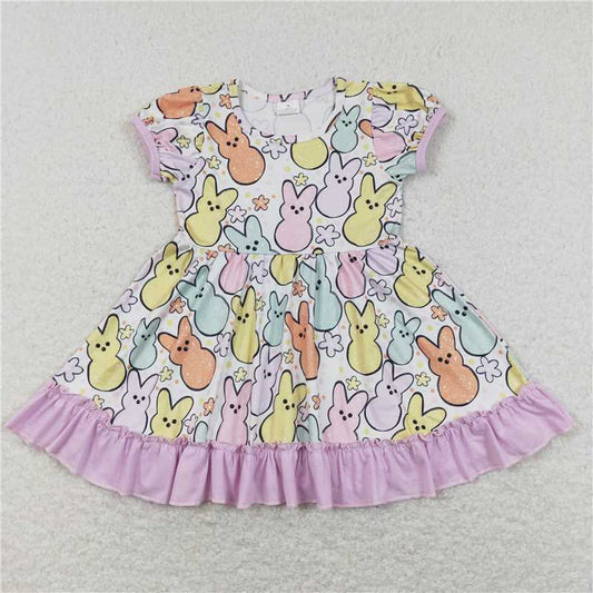 GSD0705  Colorful peeps short sleeves bunny girls easter dress