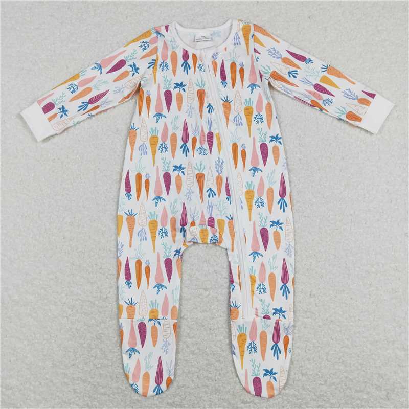 RTS LR0890 Carrot white zipper long-sleeved jumpsuit