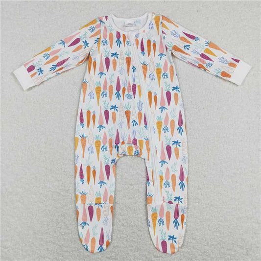 RTS LR0890 Carrot white zipper long-sleeved jumpsuit