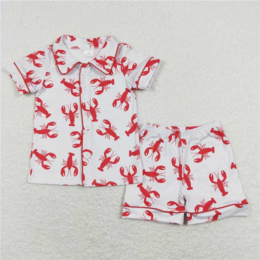 BSSO0390 Baby Girls Boys Crawfish Top Shorts Pajamas Outfits Clothes Sets