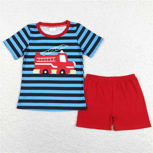 BSSO0469 Baby Boys Short Sleeve Firetruck Shirts Shorts Clothes Sets