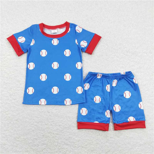 BSSO0503  Baby Boys Blue Baseball Tee Tops Shorts Pajamas Clothing Sets