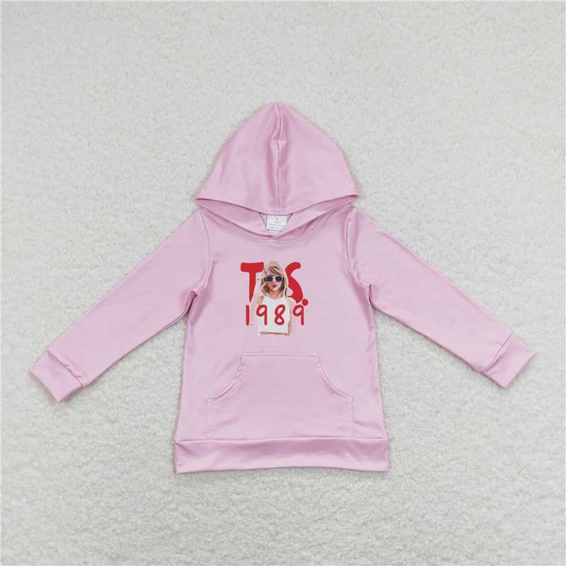 GT0436  Baby Girls Hooded 1989 Pink Singer Long Sleeve Shirts Tops