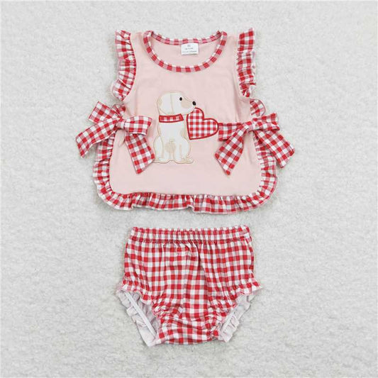 GBO0230  Baby Girls Valentines Dog Bows Tunic Bummies Clothes Sets