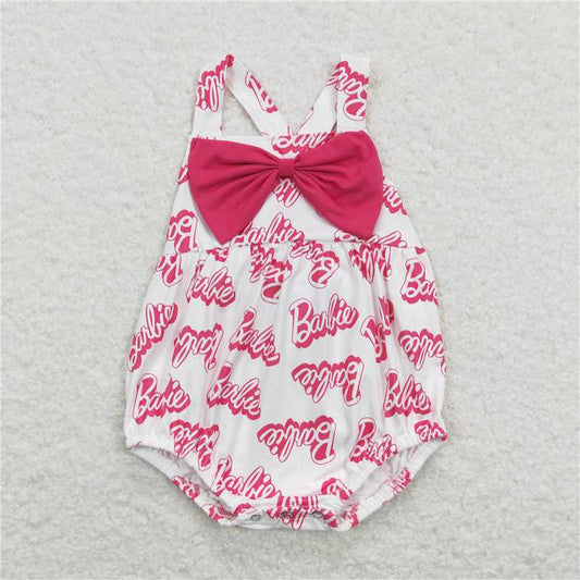 SR0845 Baby Girls Pink Bow Doll Straps Rompers