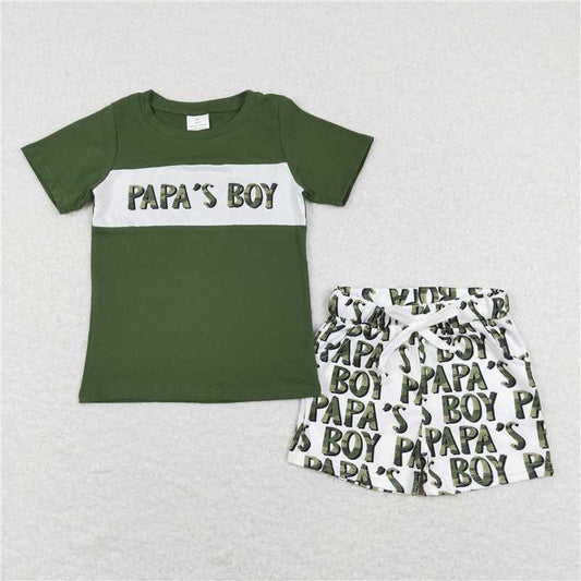 BSSO0512 Baby Boys Papa's Boy Green Top Shorts Clothes Sets