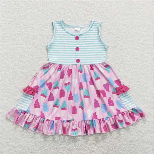 GSD0699  Baby Girls Summer Stripes Popstick Knee Length Dresses