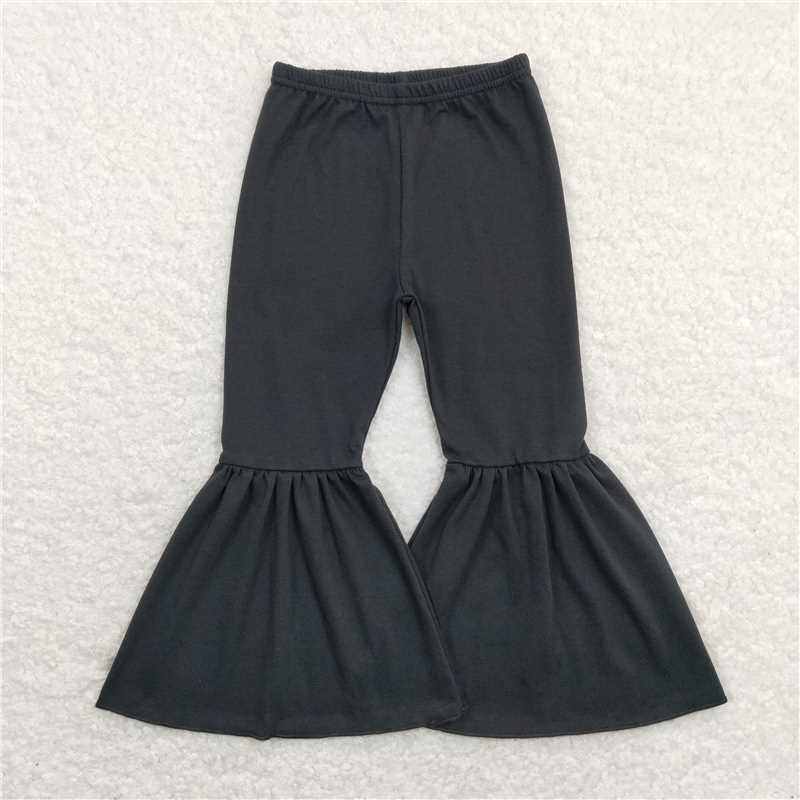 P0422  RTS NO MOQ Baby Girls Pants Baby Girls Black Solid Color Bell Bottom Flare Pants