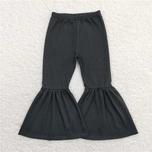 P0422  RTS NO MOQ Baby Girls Pants Baby Girls Black Solid Color Bell Bottom Flare Pants