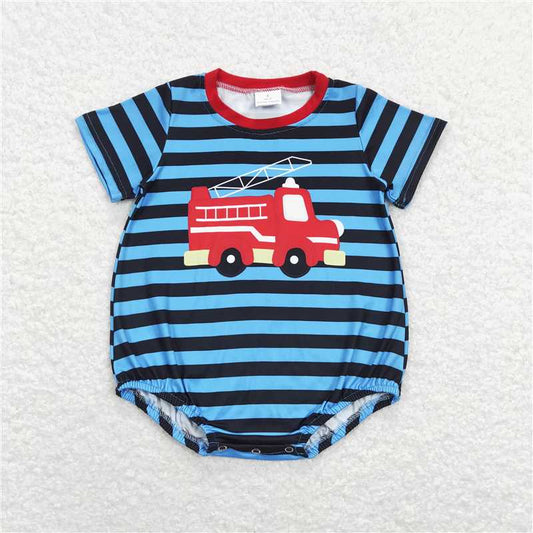 SR0836 Baby Boys Short Sleeve Firetruck Shirts Shorts Rompers Brother Clothes Sets