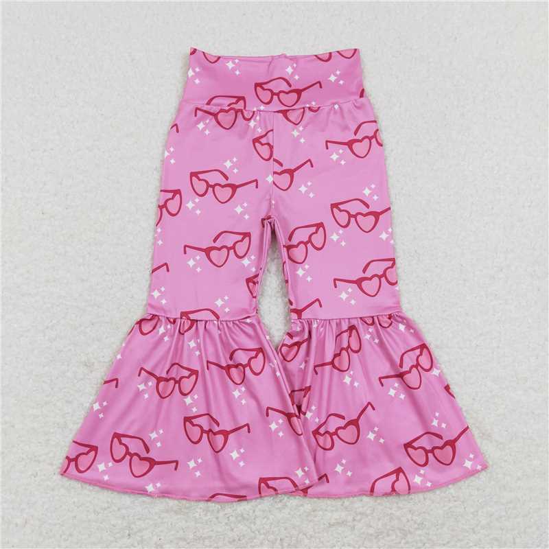 P0365  Baby Girls Valentines Glasses Hearts Pink Flare Bell Bottom Pants