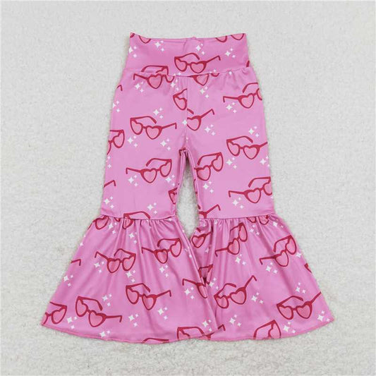 P0365  Baby Girls Valentines Glasses Hearts Pink Flare Bell Bottom Pants