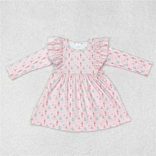 11.22 RTS NO MOQ （In stock）GLD0543 Baby Girls Christmas Pink Dance Soldier Knee Length Dresses