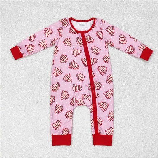12.2 RTS NO MOQ （In stock）LR1428 Baby Girls Christmas Tree Cake Zip Rompers
