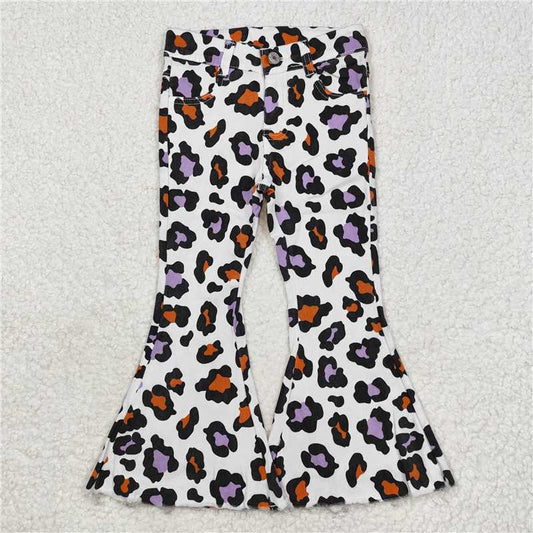 P0470  Baby Girls Halloween Leopard Bell Flare Denim Jeans Pants