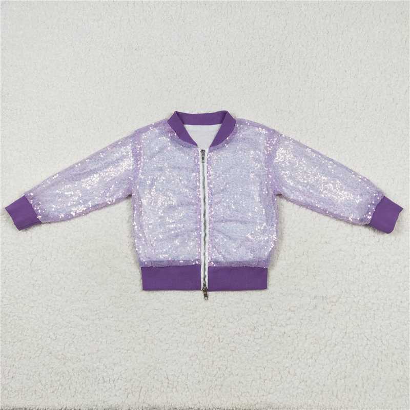 GT0559  Baby Girls Lavender Concert Wear Singer Long Sleeve Sequin Jackets