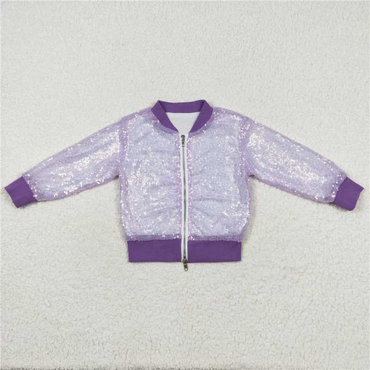 GT0559  Baby Girls Lavender Concert Wear Singer Long Sleeve Sequin Jackets