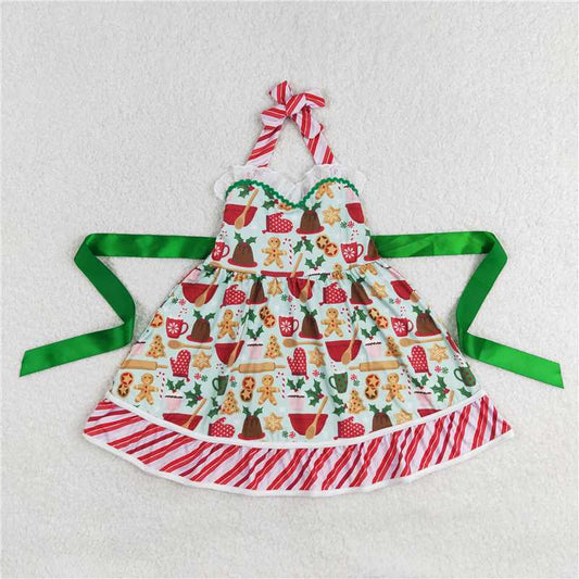 11.27 RTS NO MOQ （In stock）GSD1344 Baby Girls Christmas Gingerbread Belt Halter Knee Length Dresses