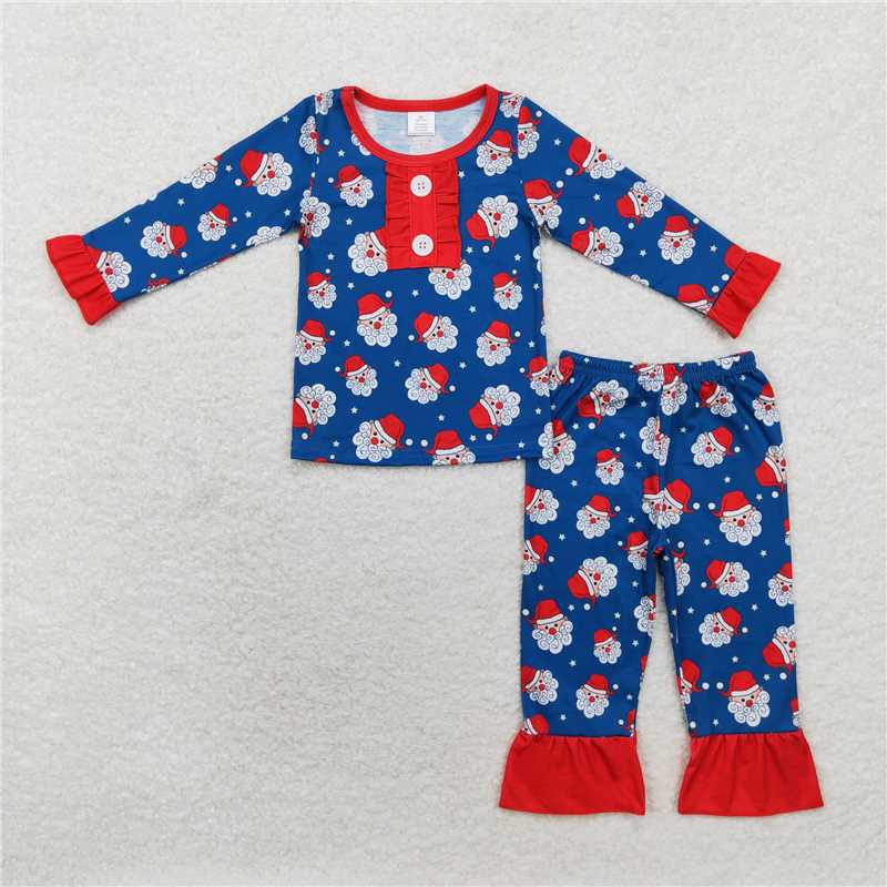12.10 RTS NO MOQ （In stock）GLP1324 Baby Girls Christmas Santa Tops Pants Bamboo Pajamas Clothes Sets