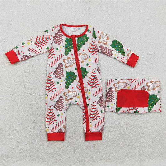 RTS LR1150 Modal Christmas tree cookie gingerbread man zipper long sleeve jumpsuit