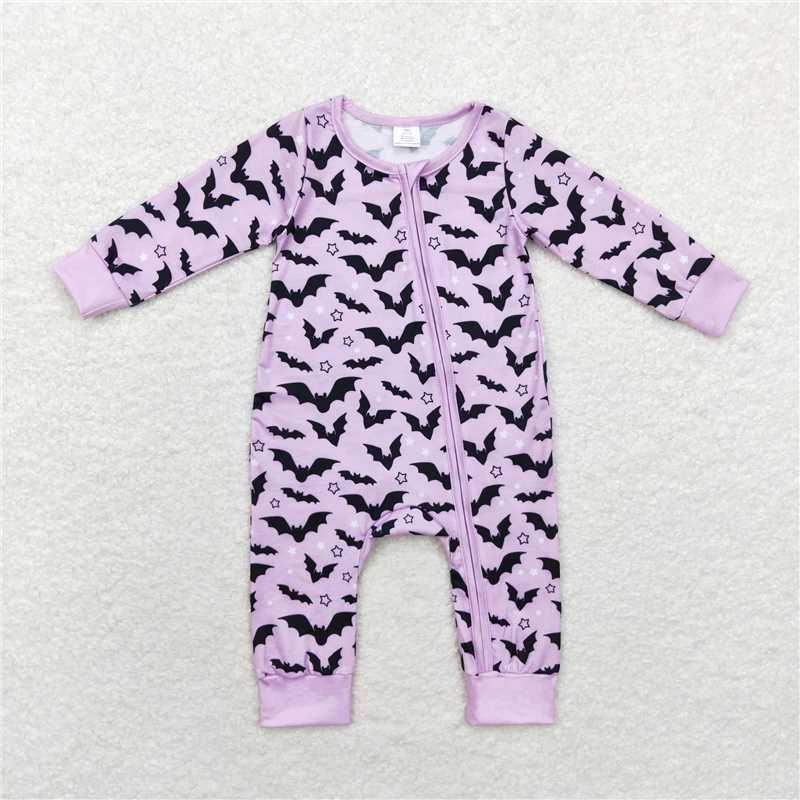 RTS LR1097 Modal Halloween bat purple zipper long sleeve jumpsuit