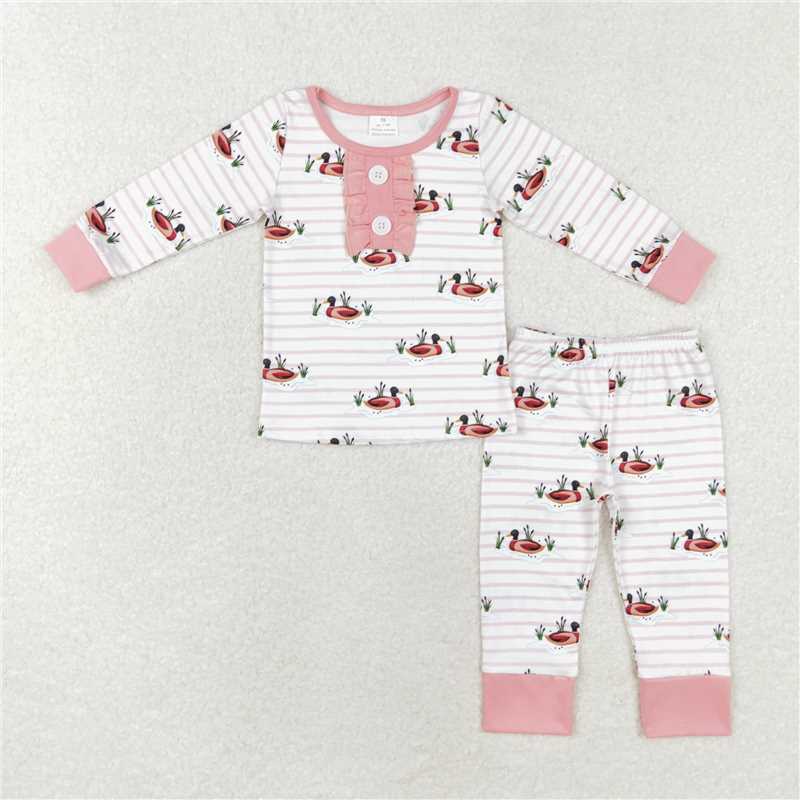 GLP1217Long sleeves pink stripe duck kids girls pajamas