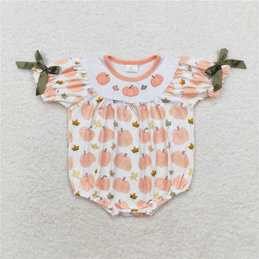SR1917  Kids Fall Pumpkins Orange Sibling Rompers Outfits Clothes Sets