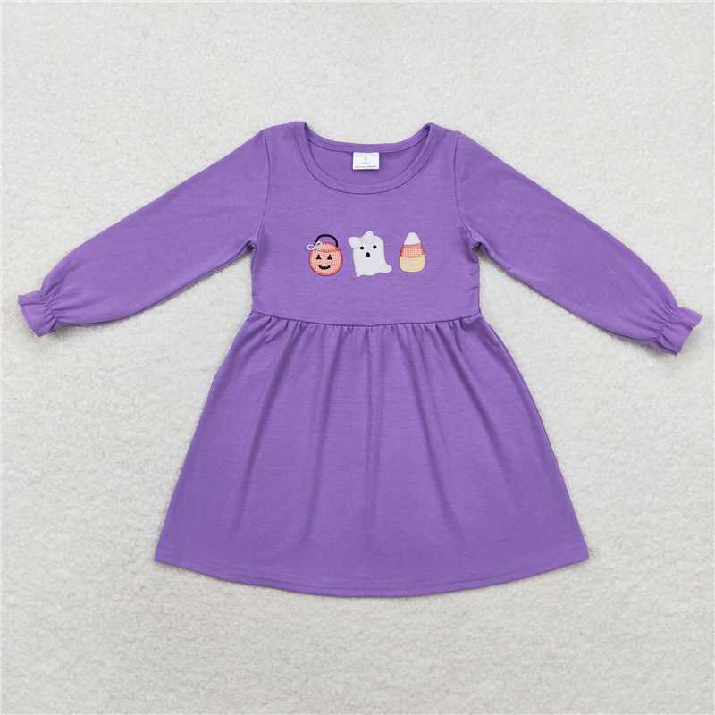 GLD0575  Baby Girls Lavender Ghost Halloween Knee Length Dresses