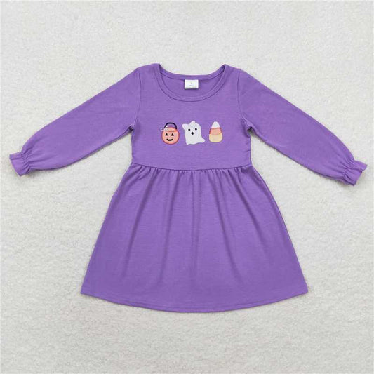 GLD0575  Baby Girls Lavender Ghost Halloween Knee Length Dresses
