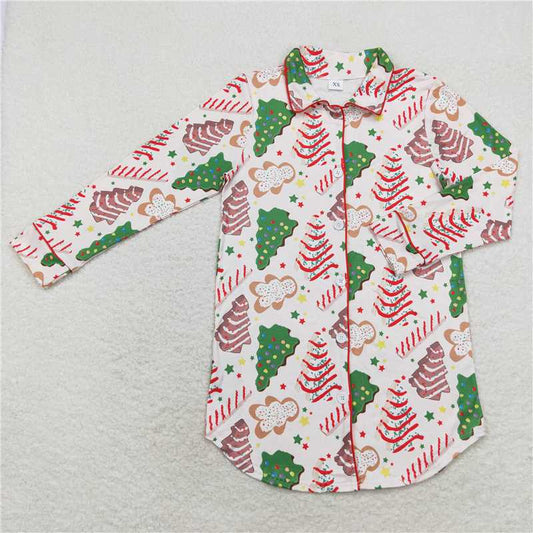 GT0622  Adult Women Christmas Tree Cakes Tops Sleep Wear Lounge Pajamas