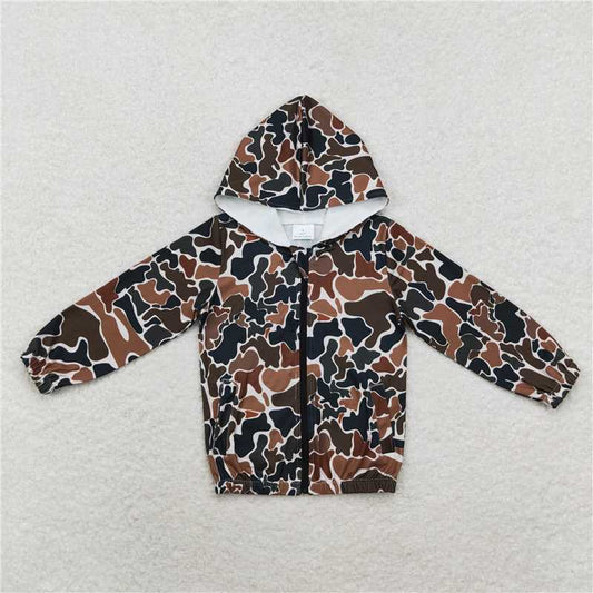 GT0635  Sibling Baby Boys Hunting Camo Hooded Long Sleeve Zip Jackets Tops