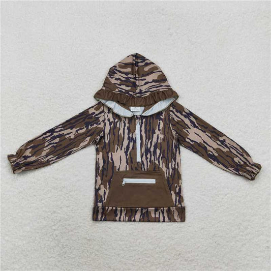 GT0628  Baby Girls Boys Sibling Bottomland Camo Hooded Zip Fall Pullovers Tops