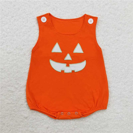SR1937 Baby Infant Boys Orange Halloween Face Sleeveless Rompers