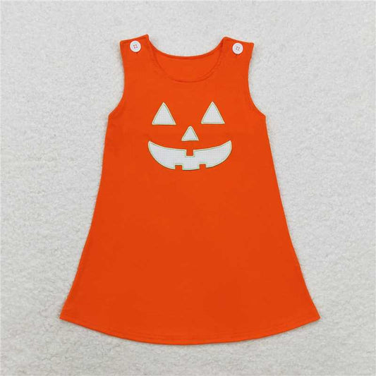 GSD1376  Baby Girls Halloween Orange Face Knee Length Dresses