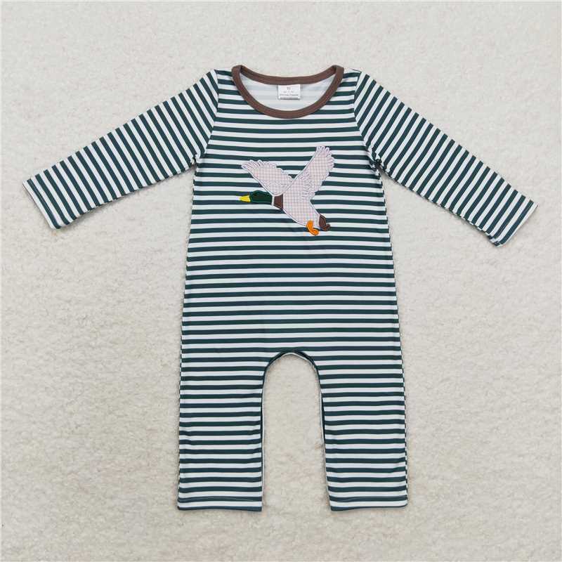 RTS LR0963 Embroidered plaid duck stripe long-sleeved jumpsuit