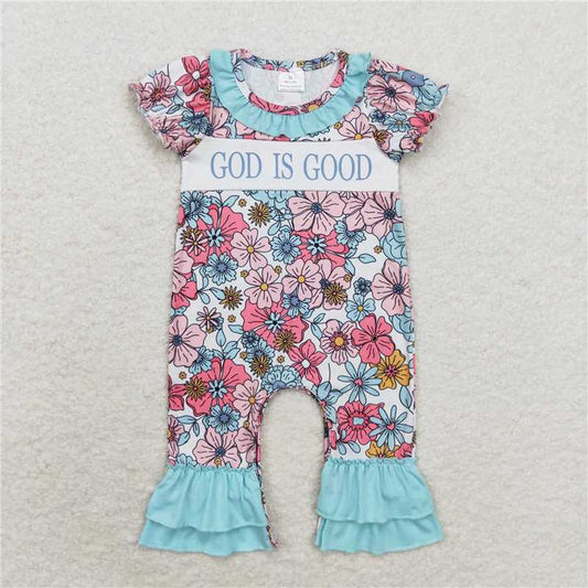 SR1938  Baby Infant Toddler Girls God Is Good Flowers Rompers