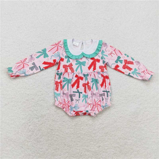 LR1413Colorful bow long sleeves baby girls romper
