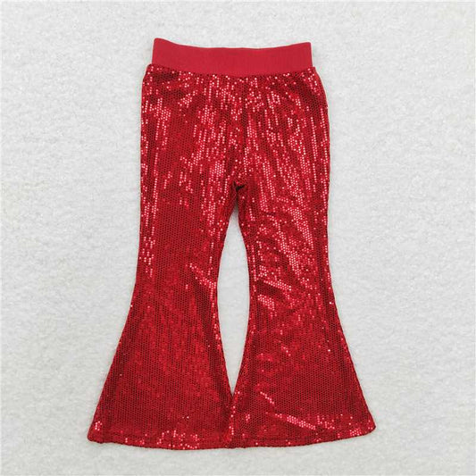 P0497  Baby Girls Sequin Red Bell Bottom Pants