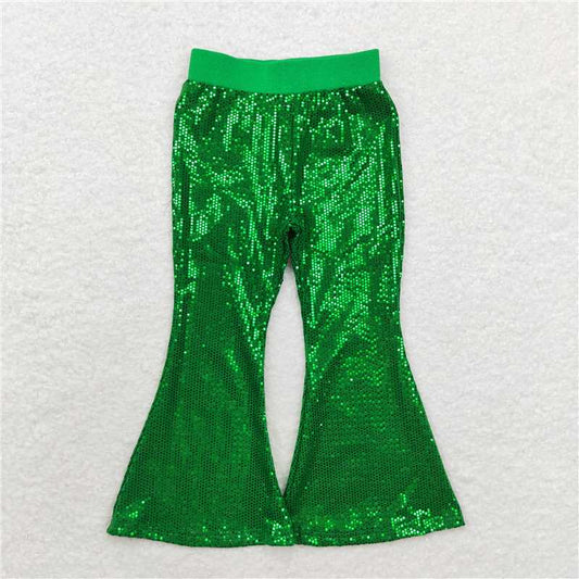 P0498  Baby Girls Sequin Green Bell Bottom Pants