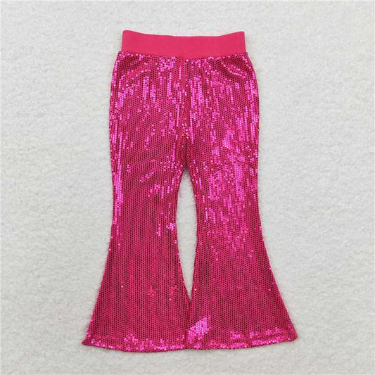 P0499  Baby Girls Sequin Hot Pink Bell Bottom Pants