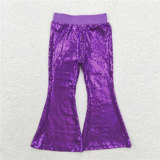P0500  Baby Girls Sequin Purple Bell Bottom Pants