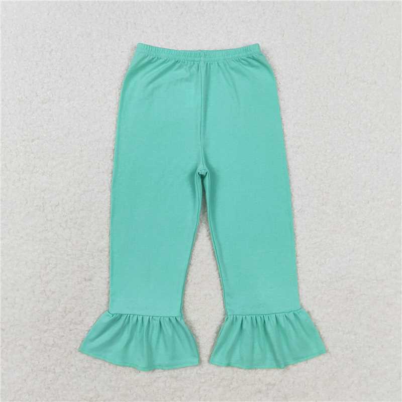 P0611  Baby Girls Ruffle Green Cotton Bottom Pants
