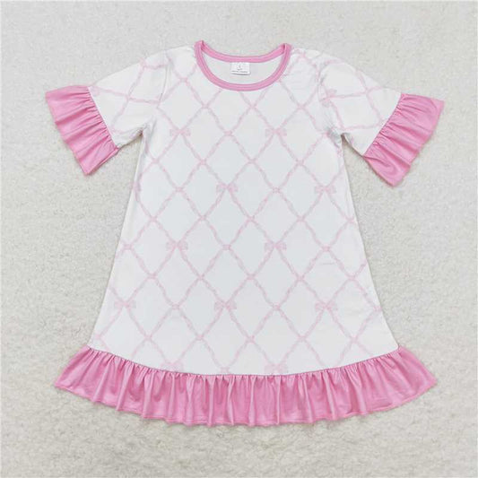GSD1409  Baby Girls Pink Bows Ruffle Knee Length Dresses