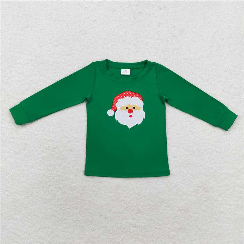 12.12 RTS NO MOQ （In stock）BT0790 Baby Boys Green Christmas Santa Tee Shirts Tops