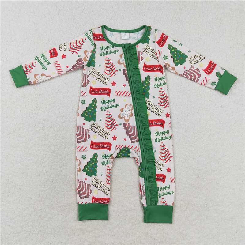 RTS LR1056 happy holidays modal Christmas tree cookie green lace zipper long sleeve