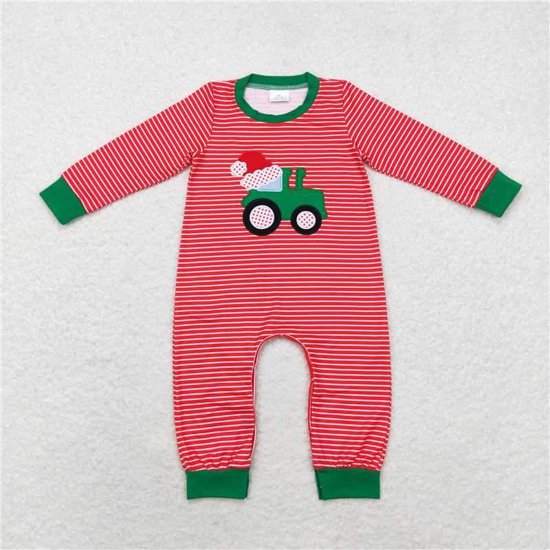 RTS LR1401 Embroidered Santa hat tractor stripe red long-sleeved jumpsuit