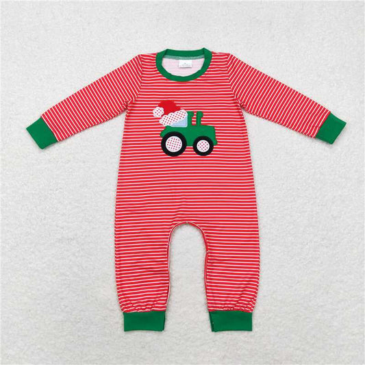 RTS LR1401 Embroidered Santa hat tractor stripe red long-sleeved jumpsuit